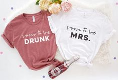 These shirts are the perfect pick for a bachelorette party, bachelorette weekend or a girls getaway! Choose from the white brides shirt, and your color choice of bridesmaid/party guest shirt! All of our shirts are designed and printed by hand in our studio in MA. Shop this style and more at StileVybe Tee co.! Engaged Af Shirt, Cousins Shirts, Bride Tribe Shirt, Married Shirt, Engaged Shirts, Honeymoon Shirts, Bride Shirt, Bridesmaid Shirts, Bridal Party Shirts