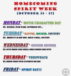 an advertisement for the upcoming movie,'coming spirit week october 13 - 12 '