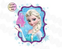 frozen princess birthday card with the number four