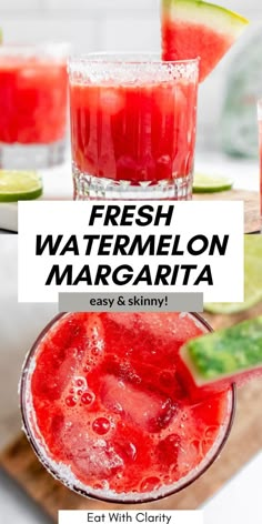 fresh watermelon margarita with limes and cucumber