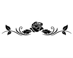 a rose with leaves on it and the word love in black ink, against a white background