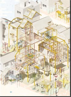 an architectural rendering of a building with multiple levels and various sections, including the upper floors