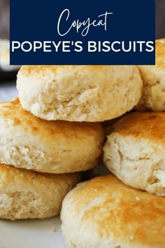 Plate of Popeye's biscuits. Hardees Biscuit Recipe Copycat, Popeyes Biscuit Recipe, Popeyes Biscuits, Bisquit Recipes, Hardees Biscuit Recipe, Homemade Bread Recipes, Drop Biscuits Recipe, Honey Jam