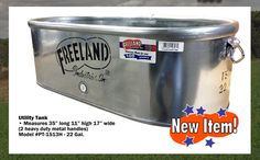 an advertisement for a new item from the freeland company, featuring a large metal tub