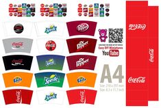 the packaging design for several different types of sodas and soft drinks is shown here