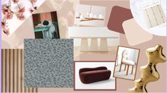 an assortment of furniture and decor items in pink tones