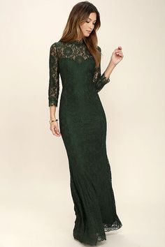 Dark Green Lace Dress, Green Lace Maxi Dress, Eyelash Lace Dress, Green Lace Dress, Love Dark, Green Maxi Dress, Green Lace Dresses, More Than Love, Dress With Sleeves