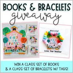 books and bracleets giveaway with the text, win a class set of books & a class of bracelets w / tags