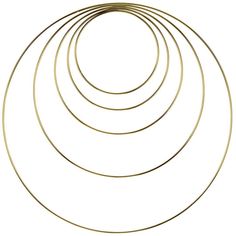 a set of five circular gold necklaces on a white background