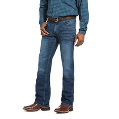 A modern take on a classic style. Comfortable and durable, our boot-cut M4 is relaxed through the hip and thigh for a fit that looks good on everyone. M4 Legacy Stretch Jean | Men's M4 Legacy Stretch Jeans in Freeman, Size: 38 X 38 by Ariat Stylish Jeans For Men, Jeans Boots, Stylish Jeans, Jeans For Men, Relaxed Jeans, How To Stretch Boots, Classic Boots, Mens Denim, Western Wear