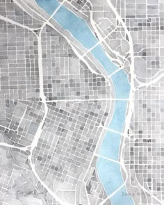 a watercolor map of the city of washington, d c in gray and blue