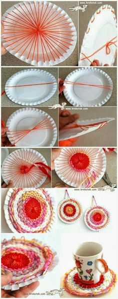 the instructions for making paper plates with yarn