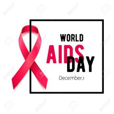 a pink ribbon with the words world aids day written on it in black and white