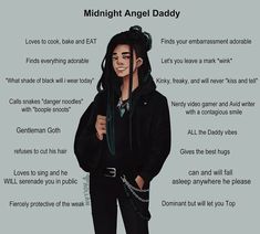 an image of a cartoon character with the words midnight angel daddy written in english on it