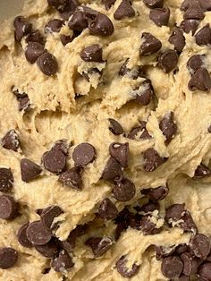 chocolate chip cookie dough in a bowl ready to be mixed into the batter for dessert