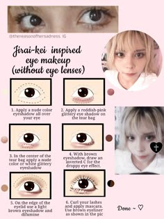 How To Do Eyeliner Without Eyeliner, Japan Eye Makeup, Jirai Kei Eye Makeup, Gyaru Makeup Without Lenses, Makeup Tutorial Gyaru, Girly Kei Makeup, Polka Dot Eye Makeup, Jirai Makeup Look, How To Do Japanese Makeup