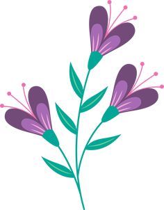 purple flowers with green leaves on a white background