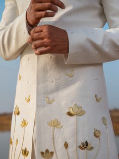 By Runit Gupta Hand Work Motifs, Mens Hand Painted Kurta, Mens Embroidered Kurta, Men Carnival Outfit, Kurta Work Designs For Men, Men Kurta Embroidery Design, Hand Painted Kurta For Men, Mens Kurta Embroidery Designs, Haldi Outfit For Men