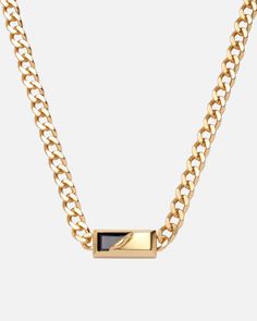 Boundless Rectangular Statement Necklace - 18k Gold Plated - Basique Modern Necklaces With Rectangular Pendant And Cable Chain, Rectangle Pendant Necklace, Neck Pieces Jewelry, Rectangle Pendant, Curb Chain Necklace, Everyday Luxury, Black Pendant, Neck Piece, Everyday Luxuries