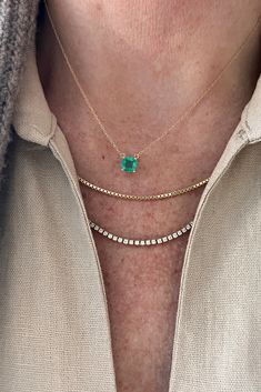 The light color by nature of this Colombian Emerald has a dazzling impact! Wear this beauty alone or pair with the JP DIAMOND LINE NECKLACE and JP BOX CHAIN for a subtle statement. The EMERALD is thought of as a symbol of intuition, truth, and abundant love. It is thought to open hearts to give and receive love in all aspects of life… never forgetting self-love. Receive Love, Give And Receive, Raw Emerald, Colombian Emeralds, Emerald Necklace, Bag Icon, Emerald Jewelry, Jewelry Inspo, Box Chain