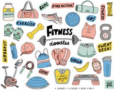 an illustrated poster with the words, fitness doodles and various things to do in front of it