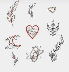 various tattoos with hearts and arrows on the back of their arms, one is drawn in red