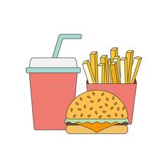 Vector american food concept stock illustration Cartoon Breakfast, Healthy Fries, Concept Illustration, Food Concept, Logo Line, American Food, Cafe Restaurant, Cheeseburger, Stock Illustration