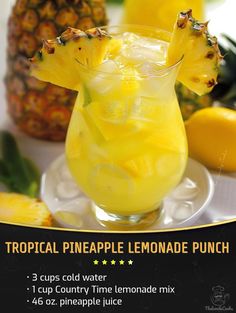 Pineapple Lemonade Punch, Party Punch Alcohol, Country Time Lemonade, Lemonade Punch, Pineapple Lemonade, Delicious Drink Recipes, Healthy Food Dishes, Family Cookbook, Natural Detox