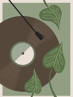 an illustration of a record with leaves on the side and a black arrow sticking out of it