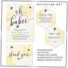 bee baby shower party set with yellow and white honeycombs, bees on it