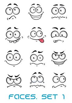 a set of cartoon faces with different expressions and facial expressions, all drawn in one line