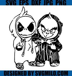 an image of two cartoon characters in black and white, with the text halloween on it