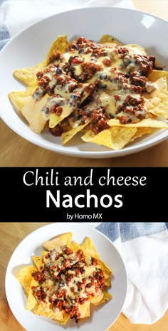 chili and cheese nachos on a white plate