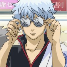 an anime character with white hair and glasses