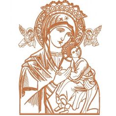 an image of the virgin mary holding a baby