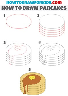 how to draw pancakes step by step instructions for kids and beginners with pictures on the page