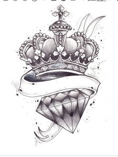 a drawing of a crown with a ribbon around it