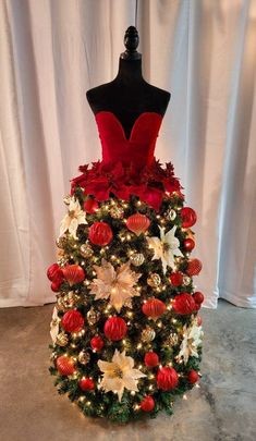 a christmas tree with red and white decorations