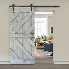 an open barn door in a living room