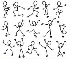 an outline drawing of people dancing and jumping in the air with their arms out to each other