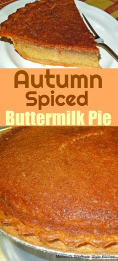 an image of a slice of pumpkin spiced buttermik pie on a plate