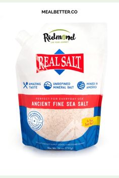 real salt in a bag with the words real salt written on it, and an image of