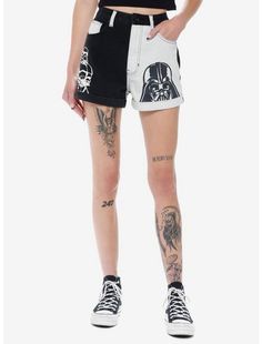 Her Universe Star Wars Vader Stormtrooper Split Mom Shorts Her Universe Exclusive, BLACK WHITE Nerd Outfits, Star Wars Accessories, Disney Shorts, Mens Shorts Outfits, Star Wars Outfits, Diy Shorts, Harajuku Outfits, Her Universe, Black And White Shorts