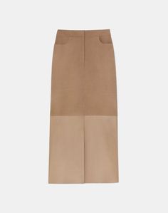 Understated luxury at its finest, this midi skirt combines ultra-soft, supple nubuck suede with buttery, paper-light nappa leather. It sits high on the waist with contouring darts and falls to a straight silhouette, offset by a center slit hem.Shop all Skirts Midi Skirts Style, Summer Neutrals, Paper Light, Understated Luxury, Suede Skirt, New Launch, Fall Shopping, Nappa Leather, Lambskin Leather