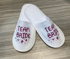 Personalised Slippers ideal for bridal parties can be personalised however you want Personalized Slippers, Wedding Slippers, Team Bride, Personalized Wedding, Gift Registry, Bridal Party, Wedding Party, Slippers, Wedding Inspiration