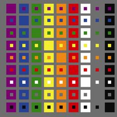 an array of squares and rectangles in different colors on a gray background with black dots