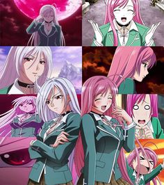 some anime characters with pink hair