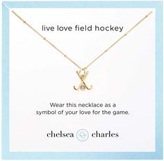 SPECS: 12mm plated field hockey sticks charm 1mm crystal field hockey ball accent 16" chain with string-ring closure Hypoallergenic DESIGN & DETAILS Designed by Chelsea Charles, a brand specializing in jewelry and accessories for the stylish athlete Field Hockey Balls, Hockey Necklace, Hockey Ball, Field Hockey Gifts, String Ring, Field Hockey Sticks, Hockey Gifts, Gold Holiday, Hockey Sticks