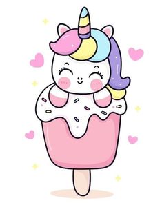 cute unicorn ice cream with sprinkles and a horn on it's head