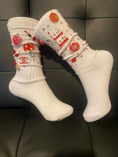 Slouch Junkies Bling Socks and Custom Team Socks - Etsy Cute White Socks With Letter Print, Fun White Socks As A Gift, Fun White Socks As Gift, Fun White Winter Socks, Bling Socks, Cheer Socks, Team Socks, Homecoming Mums Diy, Bling Shirts